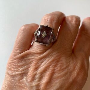 Elegant Edwardian Style Purple Gemstone Silver Ring, size 6.25 NWOT